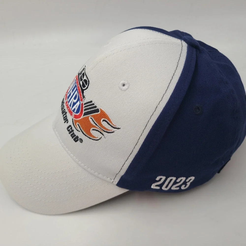 NHRA Hat Adjustable White Blue Top Eliminator Club 2023 Drag Racing USA Flag Men